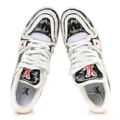 Louis Vuitton Calfskin Printed Mens LV Trainer Sneakers 10 White Black 2 of 8