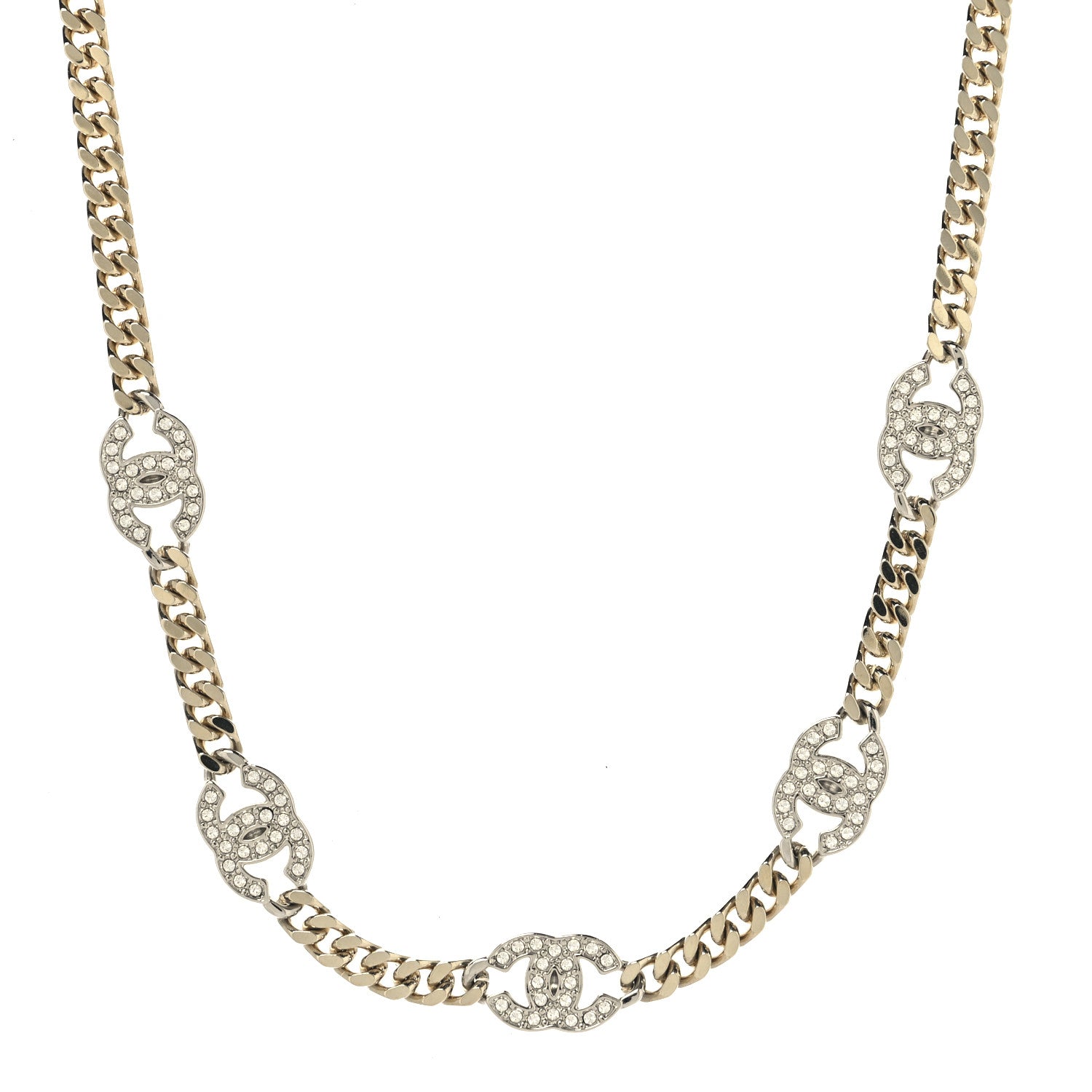Chanel Crystal Chain CC Necklace Gold Silver 1 of 4