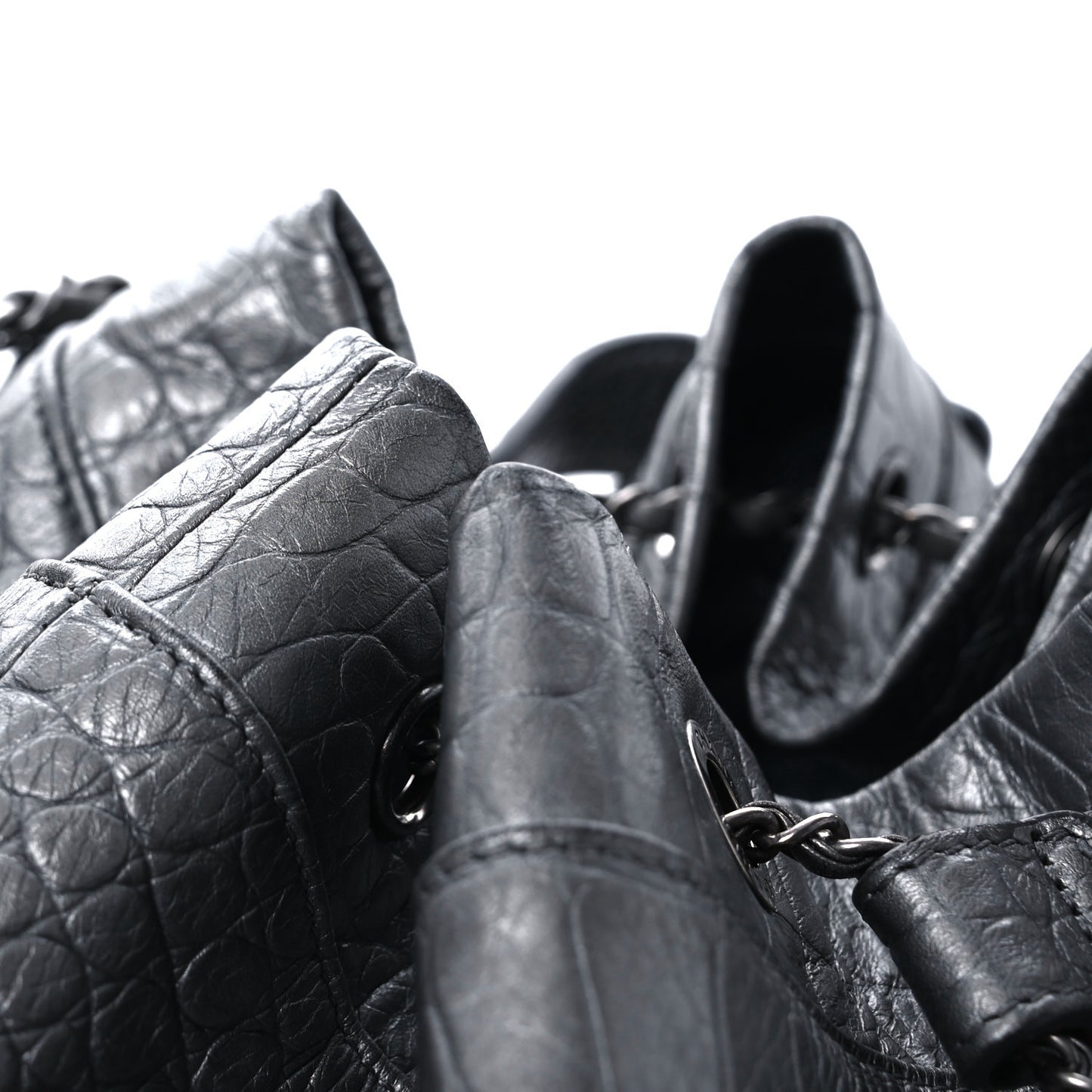 Metallic Calfskin Crocodile Embossed Large Backpack Silver