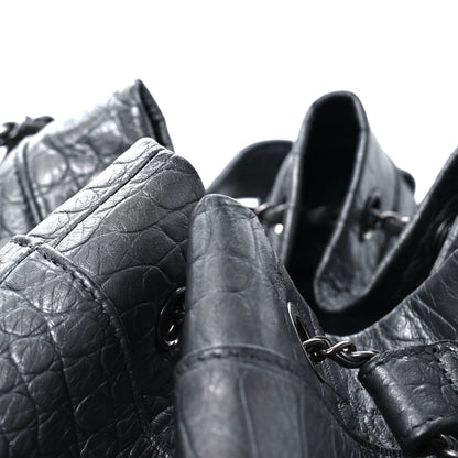Chanel Metallic Calfskin Crocodile Embossed Large Backpack Silver 12 of 16