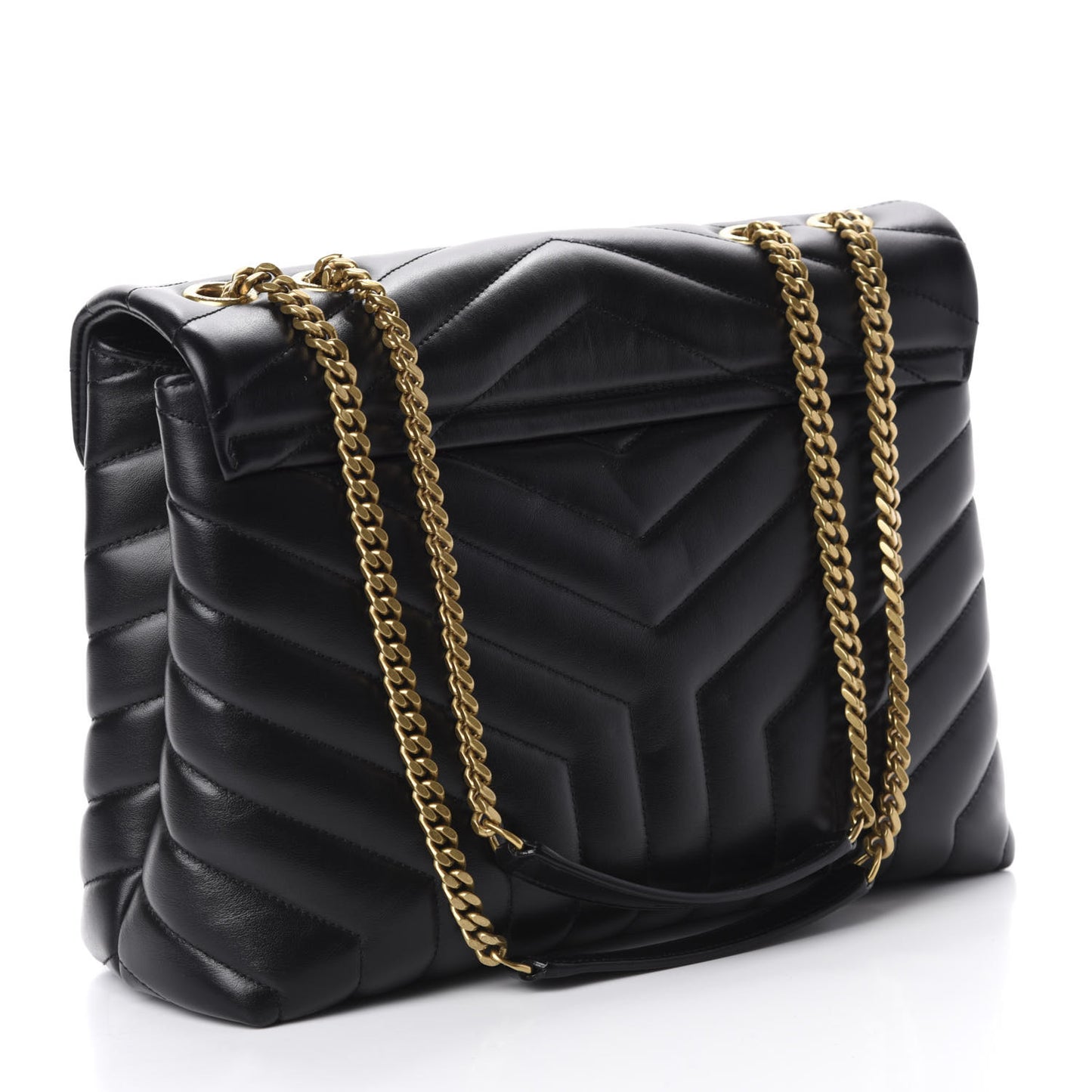 Calfskin Y Quilted Monogram Medium Loulou Chain Satchel Black