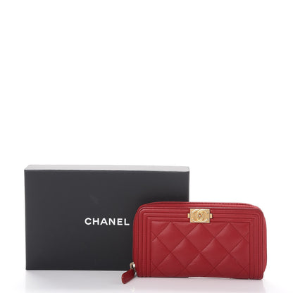 Chanel Caviar Quilted Small Boy Zip Around Wallet Dark Red 13 of 13