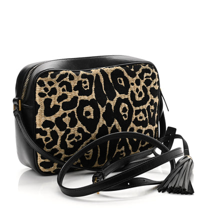 Saint Laurent Raffia Calfskin Leopard Print Monogram Lou Camera Bag Natural Beige Black 3 of 11