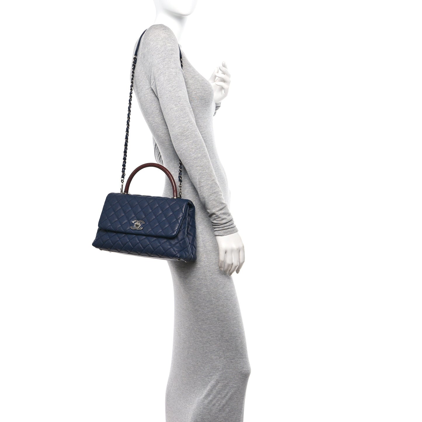 Caviar Lizard Embossed Quilted Small Coco Handle Flap Navy Blue