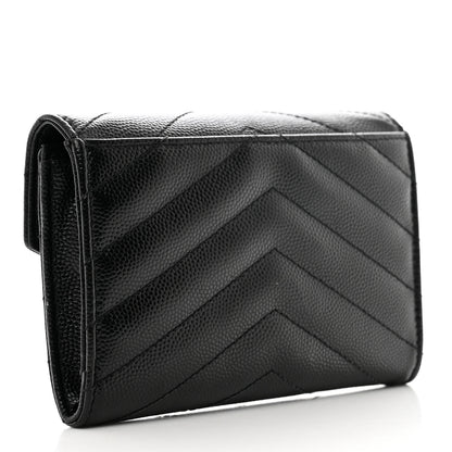 Saint Laurent Grain De Poudre Matelasse Chevron Small Monogram Envelope Wallet Black 3 of 8