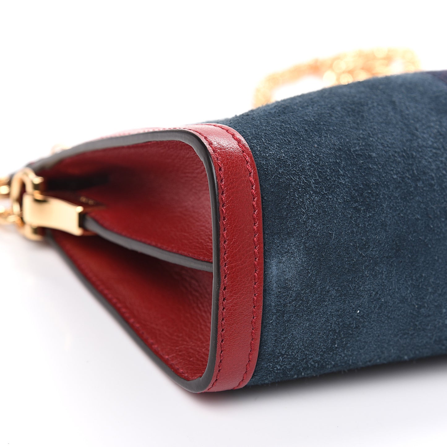 Suede Calfskin Web Small Ophidia Chain Shoulder Bag New Blue Romantic Cherry