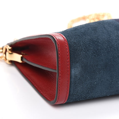 Gucci Suede Calfskin Web Small Ophidia Chain Shoulder Bag New Blue Romantic Cherry 8 of 11