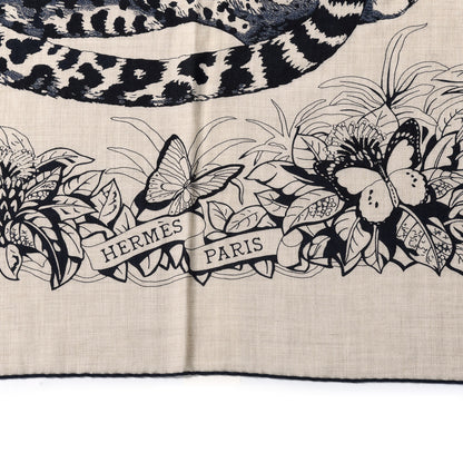 Hermes Cashmere Silk Jungle Love Tattoo Shawl 140 Natural Bleu Black 3 of 7