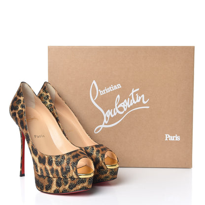 Christian Louboutin Lurex Specchio Leopard Fetish Peep 130 Pumps 37 Black Gold 8 of 8