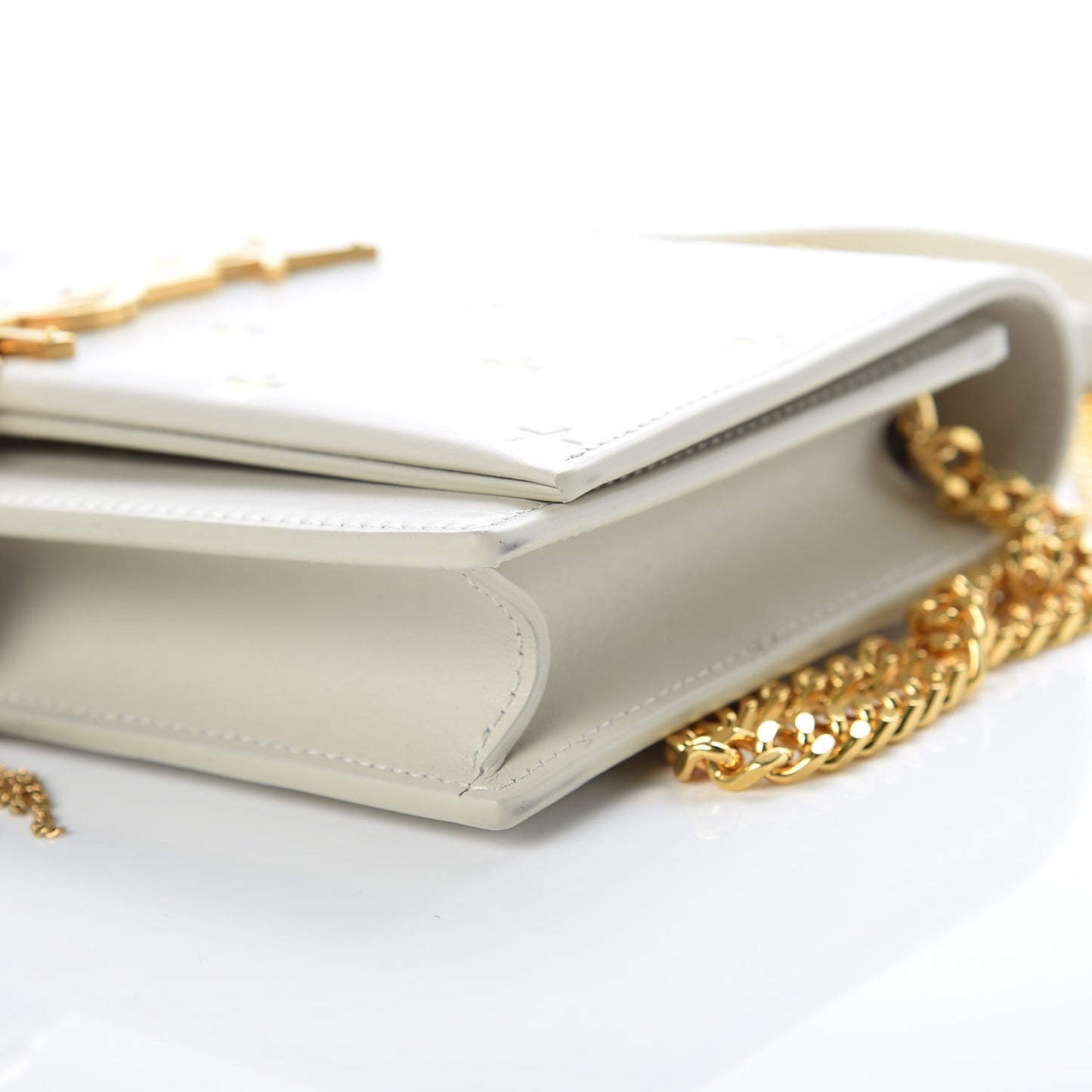 Calfskin Star Print Monogram Kate Tassel Chain Wallet White Gold