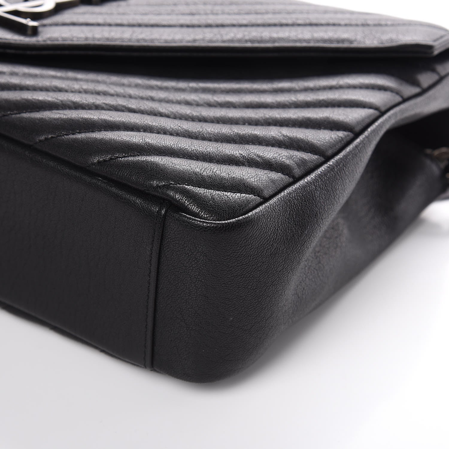 Saint Laurent Sheepskin Matelasse Chevron Monogram Large College Satchel Black 10 of 13