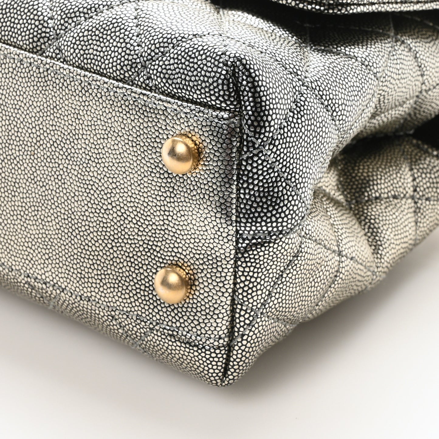 Metallic Caviar Quilted Mini Coco Handle Flap Silver