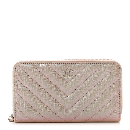 Chanel Iridescent Caviar Chevron Quilted Medium Zip Around Wallet Light Gold 1 of 11