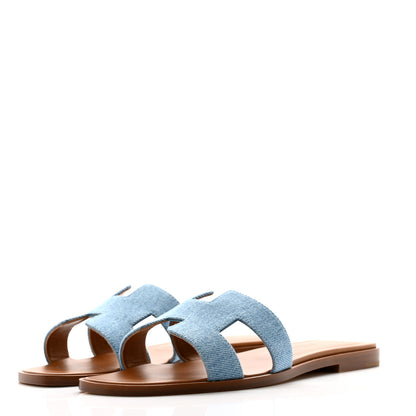 Hermes Denim Canvas Oran Sandals 37 Bleu Clair 3 of 10