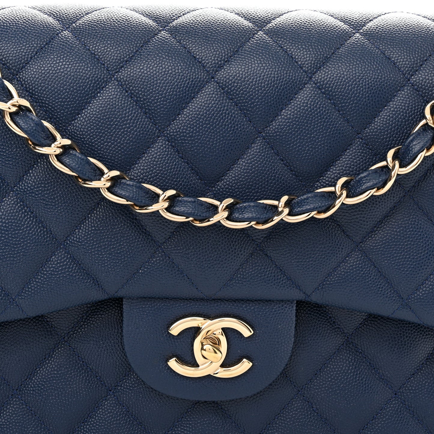 Caviar Quilted Jumbo Double Flap Navy