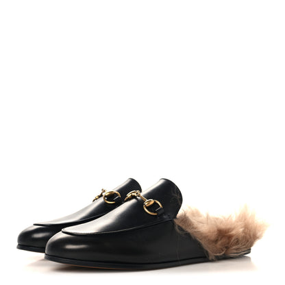 Gucci Calfskin Fur Womens Princetown Slippers 35 Black 4 of 8