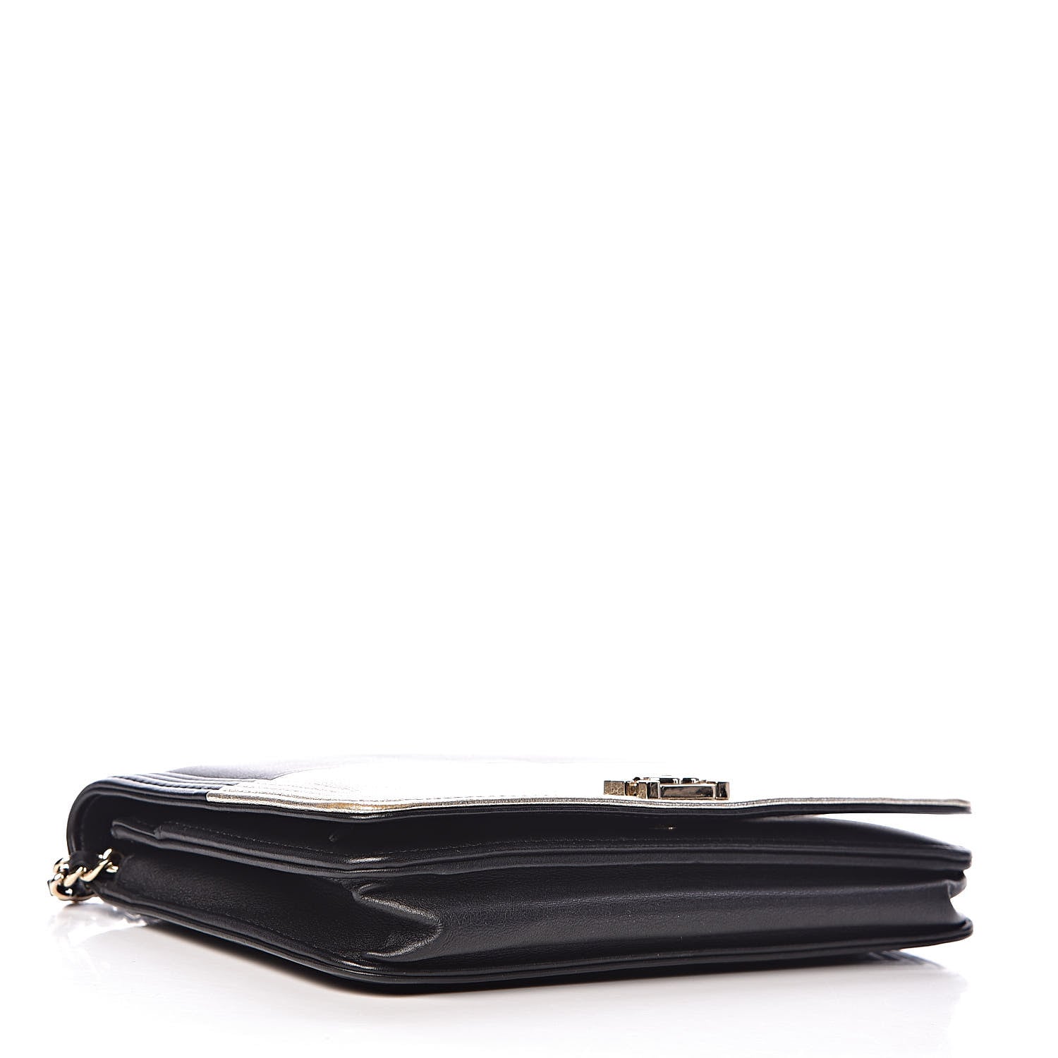 Chanel Metallic Goatskin Lambskin Boy Wallet on Chain WOC Black Gold 4 of 13