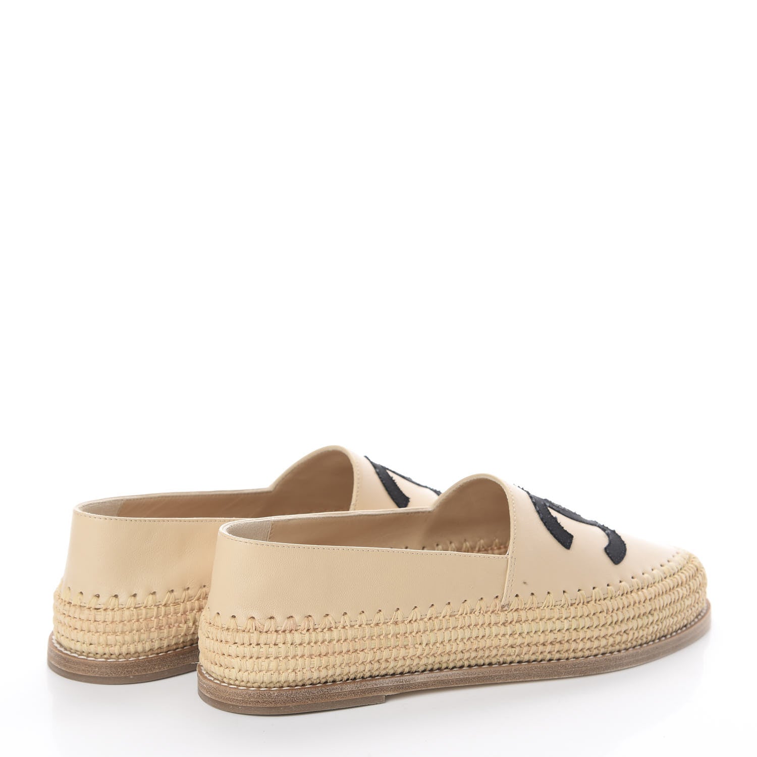 Chanel Lambskin Grosgrain CC Espadrilles 37 Beige Black 4 of 7