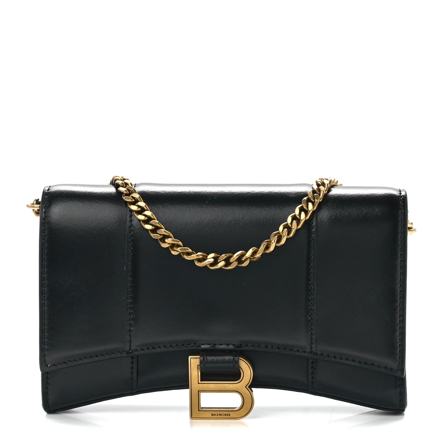Shiny Box Calfskin Hourglass Chain Bag Black