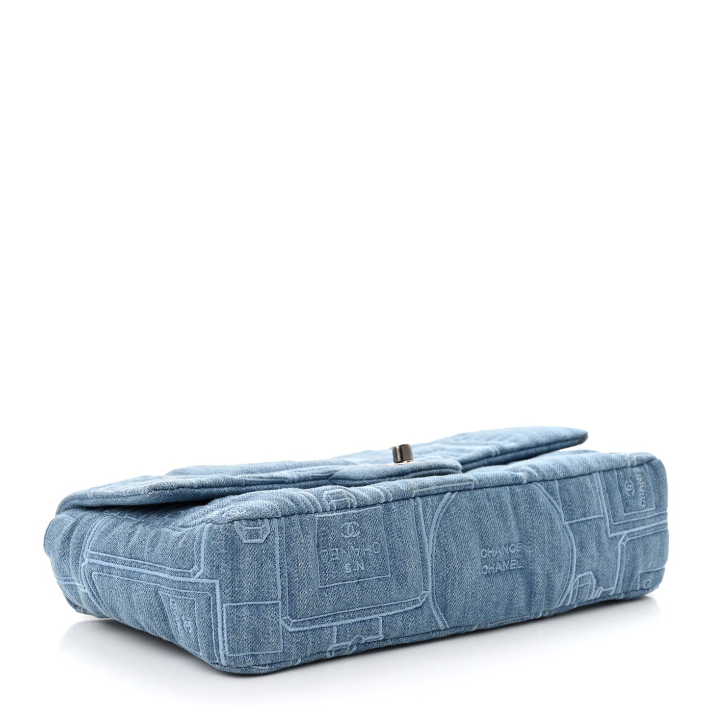 Denim Embroidered Medium Perfume Bottle Flap Light Blue