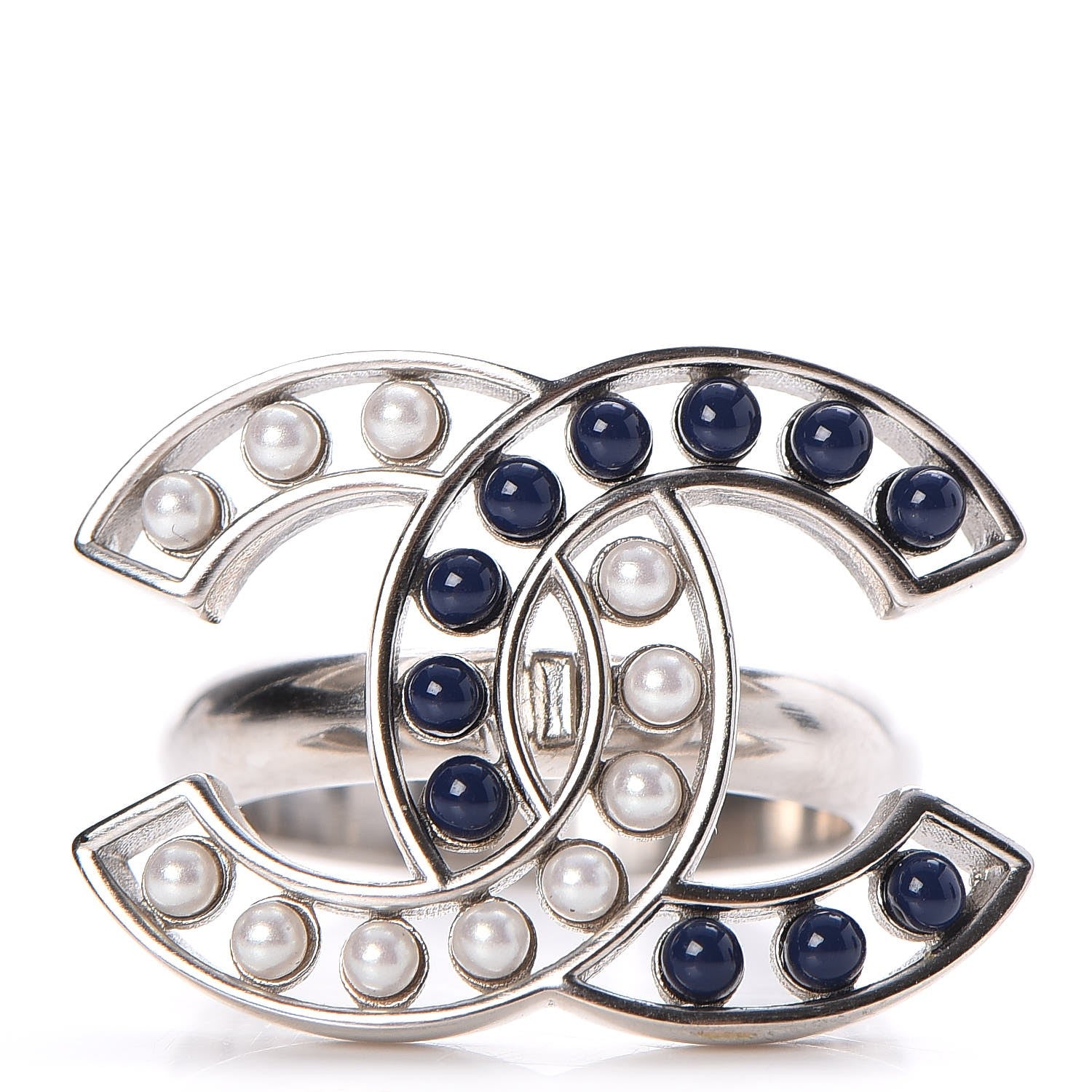 Chanel Pearl Bead CC Ring 7 Silver 1 of 4