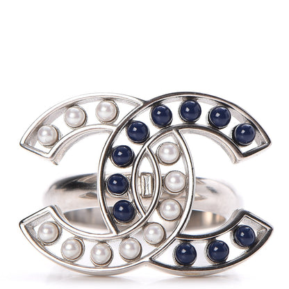 Chanel Pearl Bead CC Ring 7 Silver 1 of 4