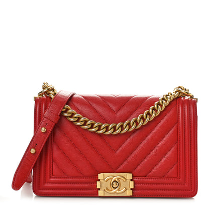 Chanel Caviar Chevron Quilted Medium Boy Flap Red 1 of 9