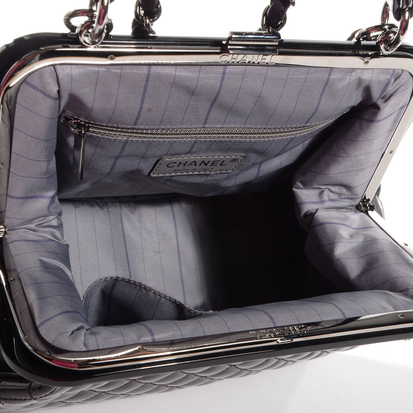 Glazed Calfskin Quilted Mademoiselle Small Frame Bag Purple