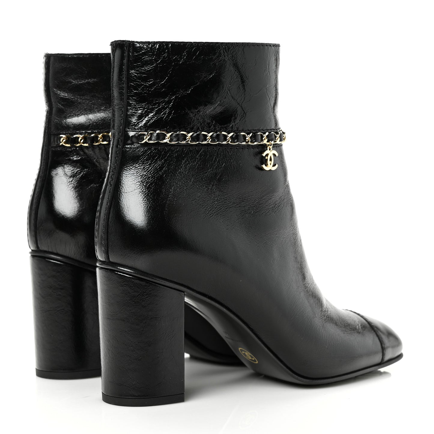 Crumpled Calfskin Cap Toe Chain Short Boots 40 Black