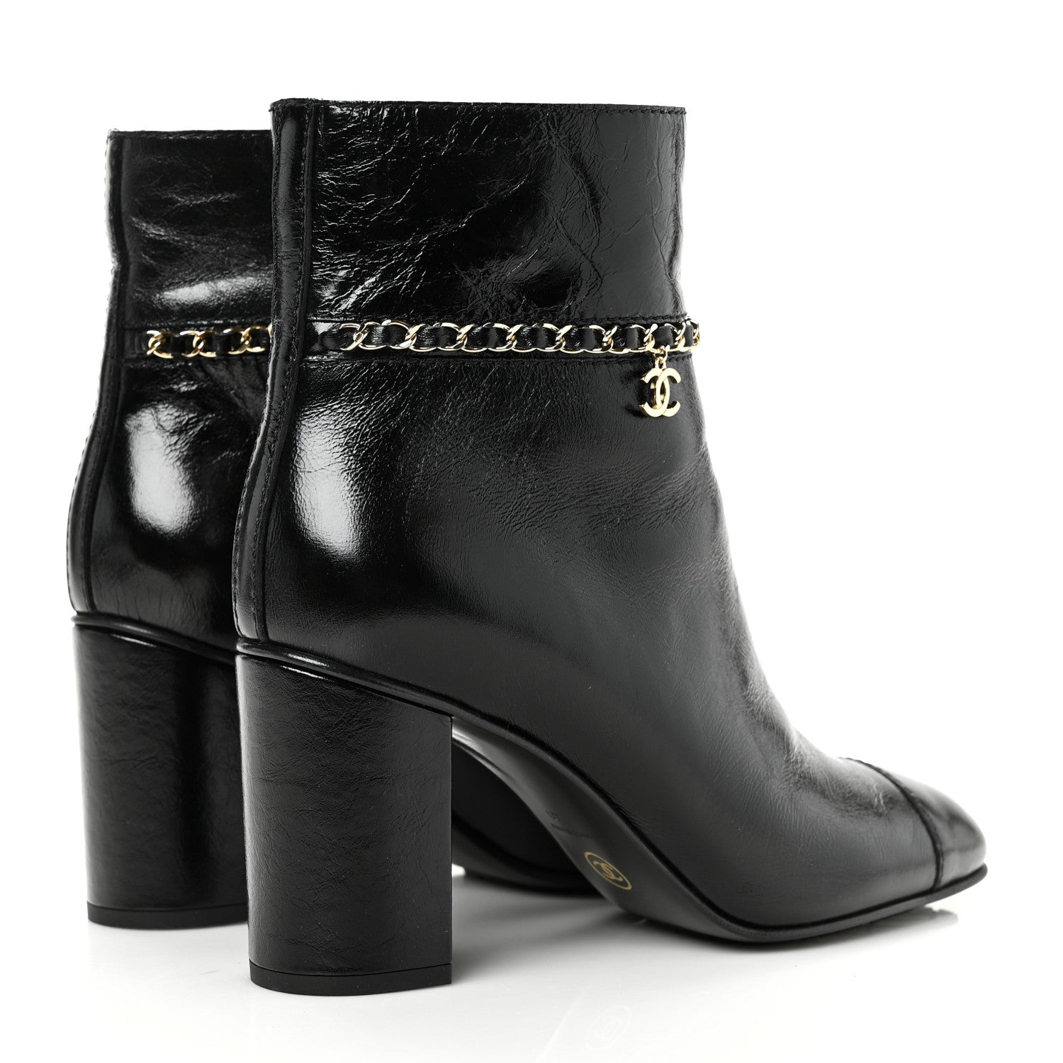 Chanel Crumpled Calfskin Cap Toe Chain Short Boots 40 Black 4 of 7