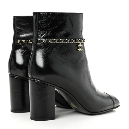 Chanel Crumpled Calfskin Cap Toe Chain Short Boots 40 Black 4 of 7
