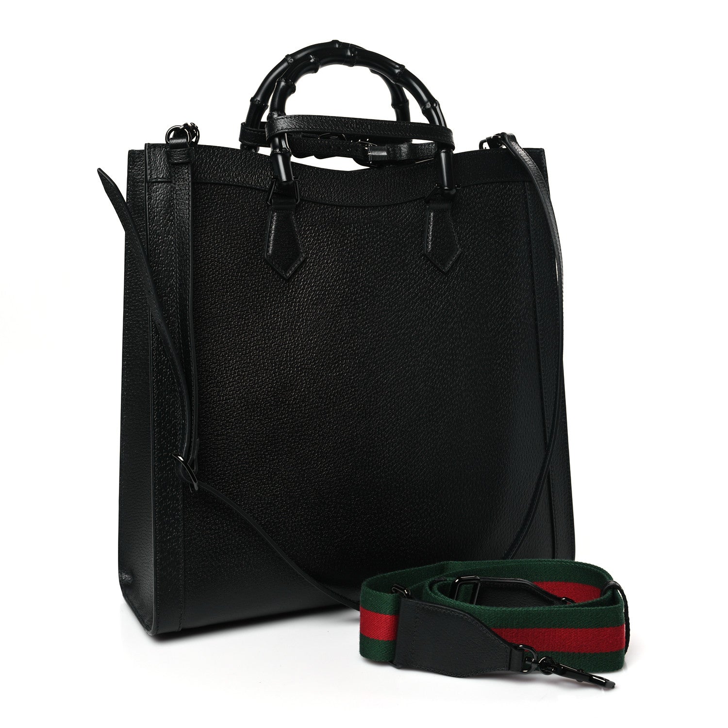 Gucci Textured Dollar Calfskin Web Monochrome Large Diana Tote Bag Black 3 of 9