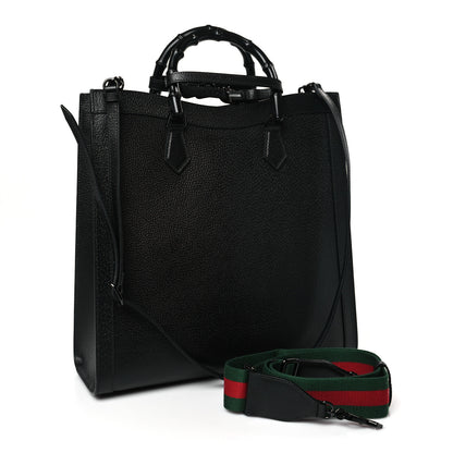 Gucci Textured Dollar Calfskin Web Monochrome Large Diana Tote Bag Black 3 of 9