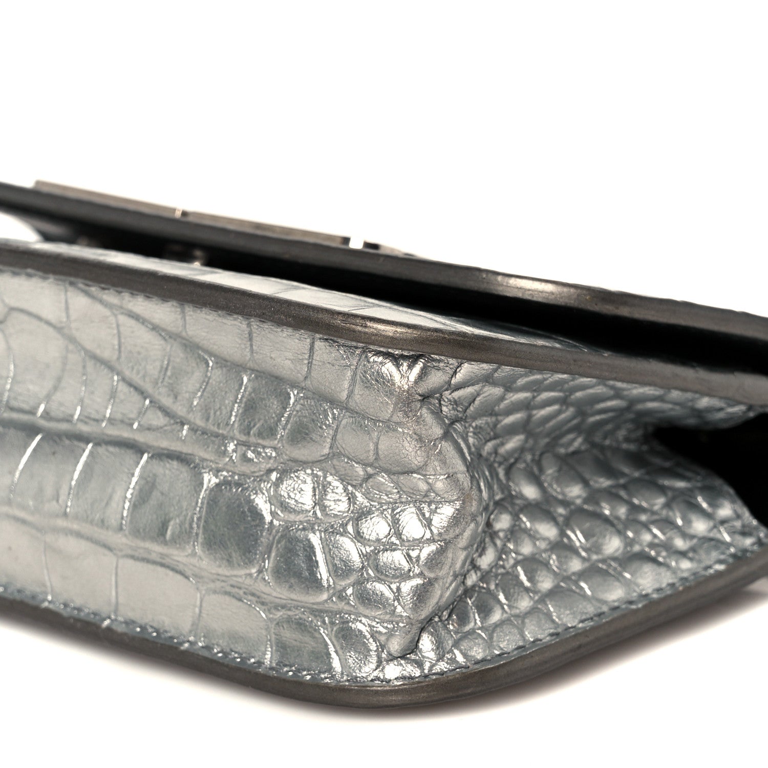 Balenciaga Metallic Extra Supple Calfskin Crocodile Embossed Gossip Wallet On Chain Silver 10 of 10