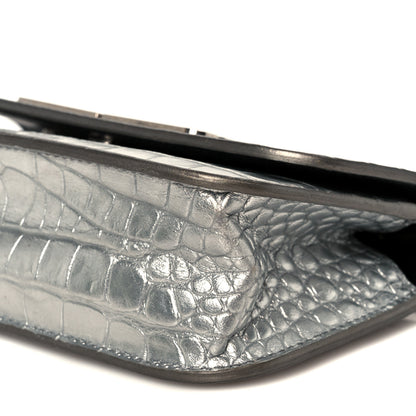Balenciaga Metallic Extra Supple Calfskin Crocodile Embossed Gossip Wallet On Chain Silver 10 of 10