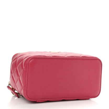 Chanel Lambskin Quilted Small Top Handle Vanity Case With Chain Dark Pink 4 of 10