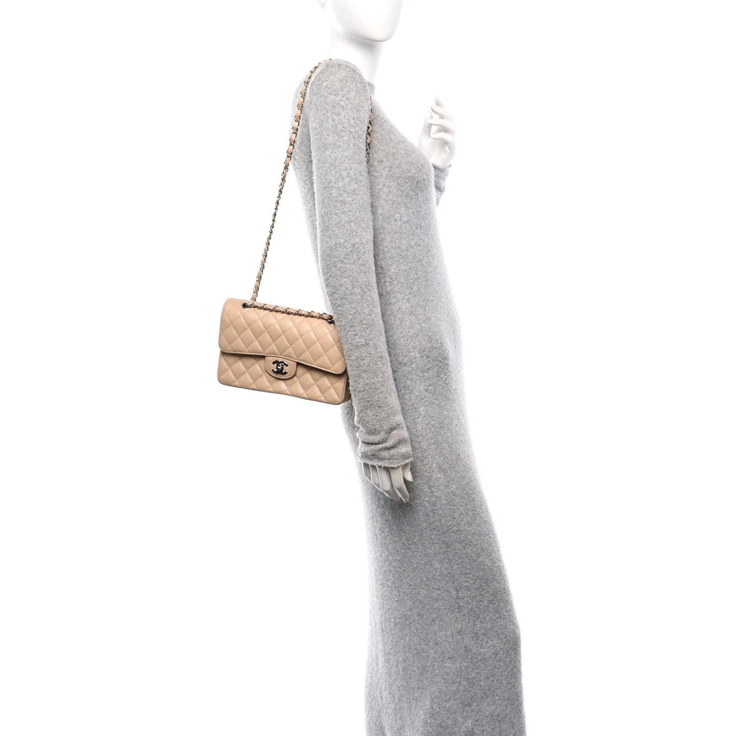 Caviar Quilted Small Double Flap Beige