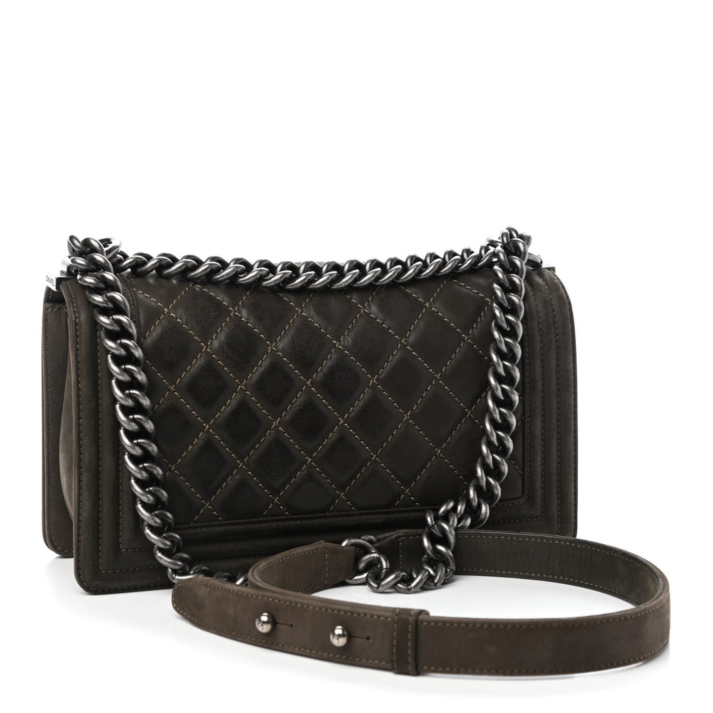 Iridescent Calfskin Medium Boy Flap Dark Khaki