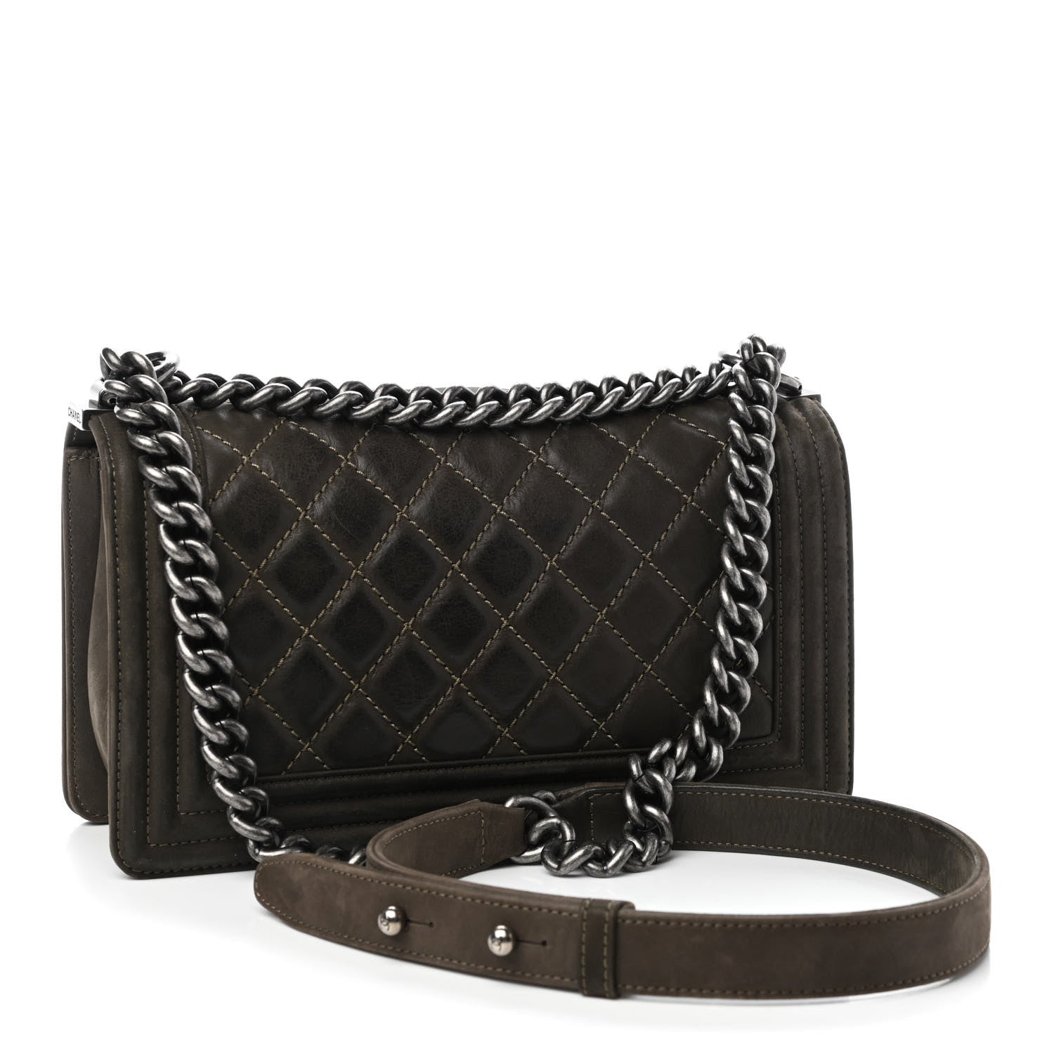 Chanel Iridescent Calfskin Medium Boy Flap Dark Khaki 3 of 9