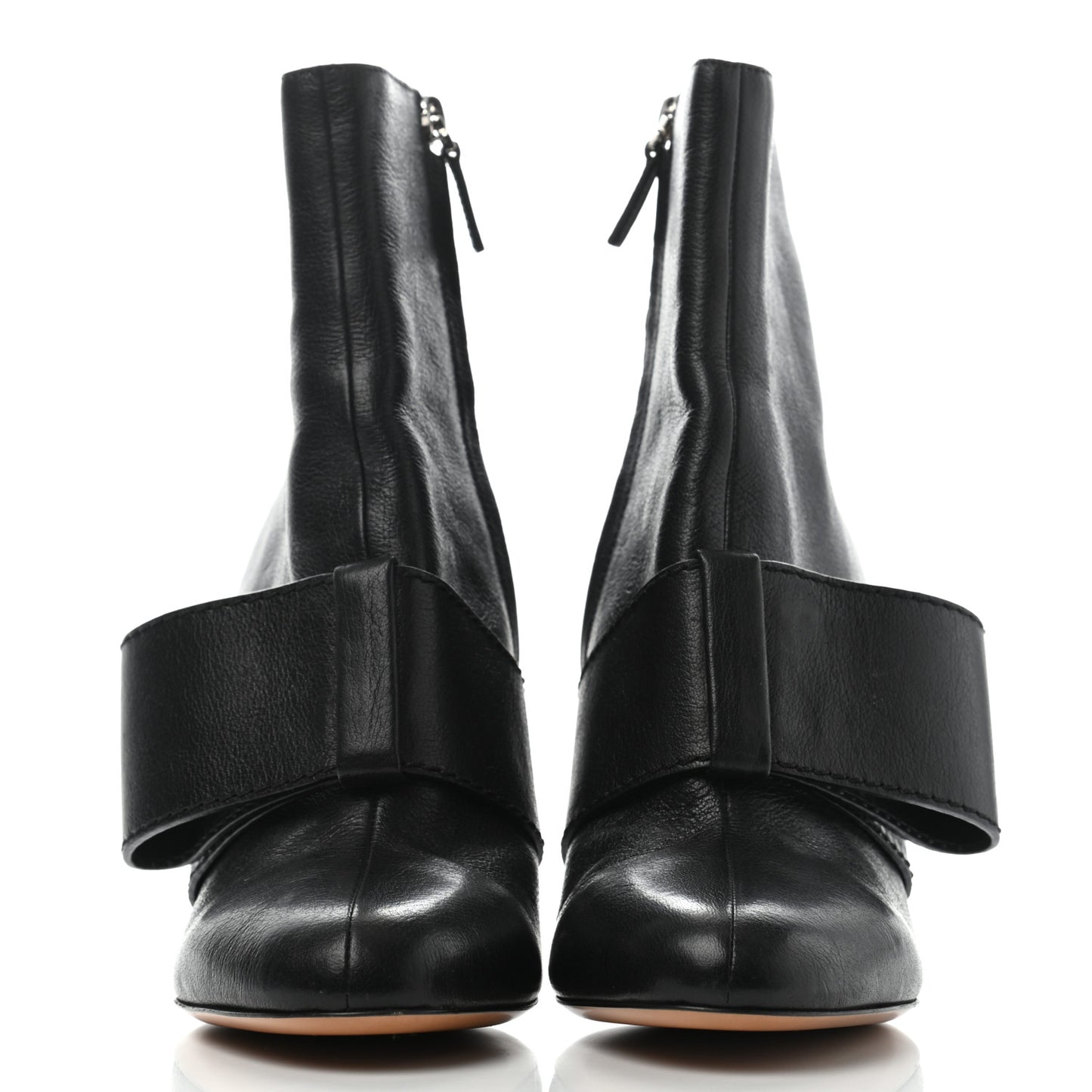 Calfskin Bow Ankle Boots 40.5 Black