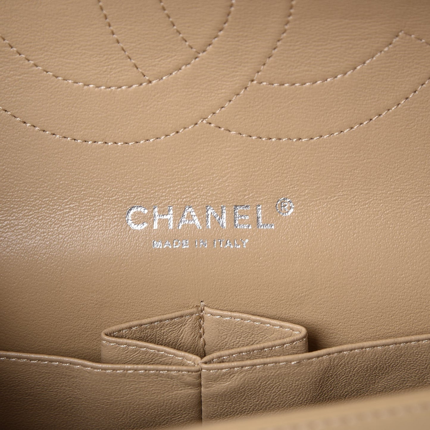 Patent Quilted Jumbo Double Flap Beige