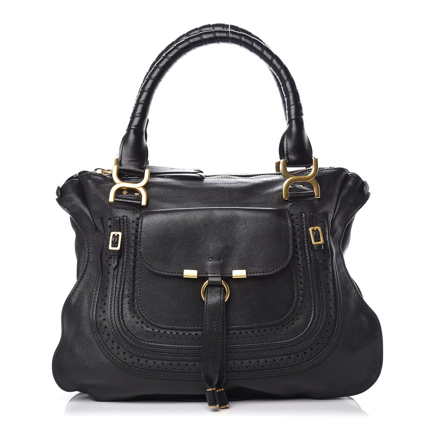Calfskin Perforated Medium Marcie Animation Satchel Black