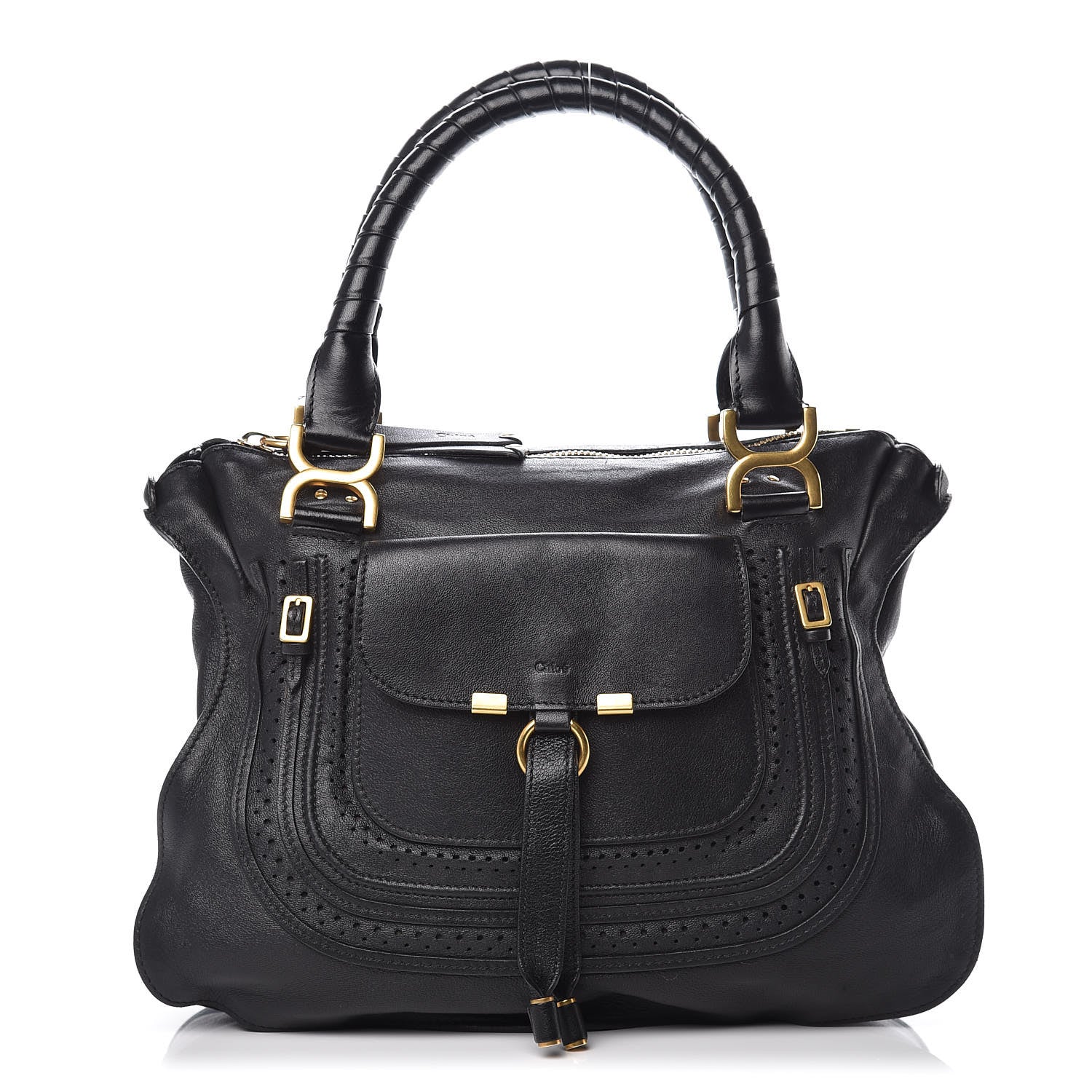 Chloe Calfskin Perforated Medium Marcie Animation Satchel Black 1 of 15