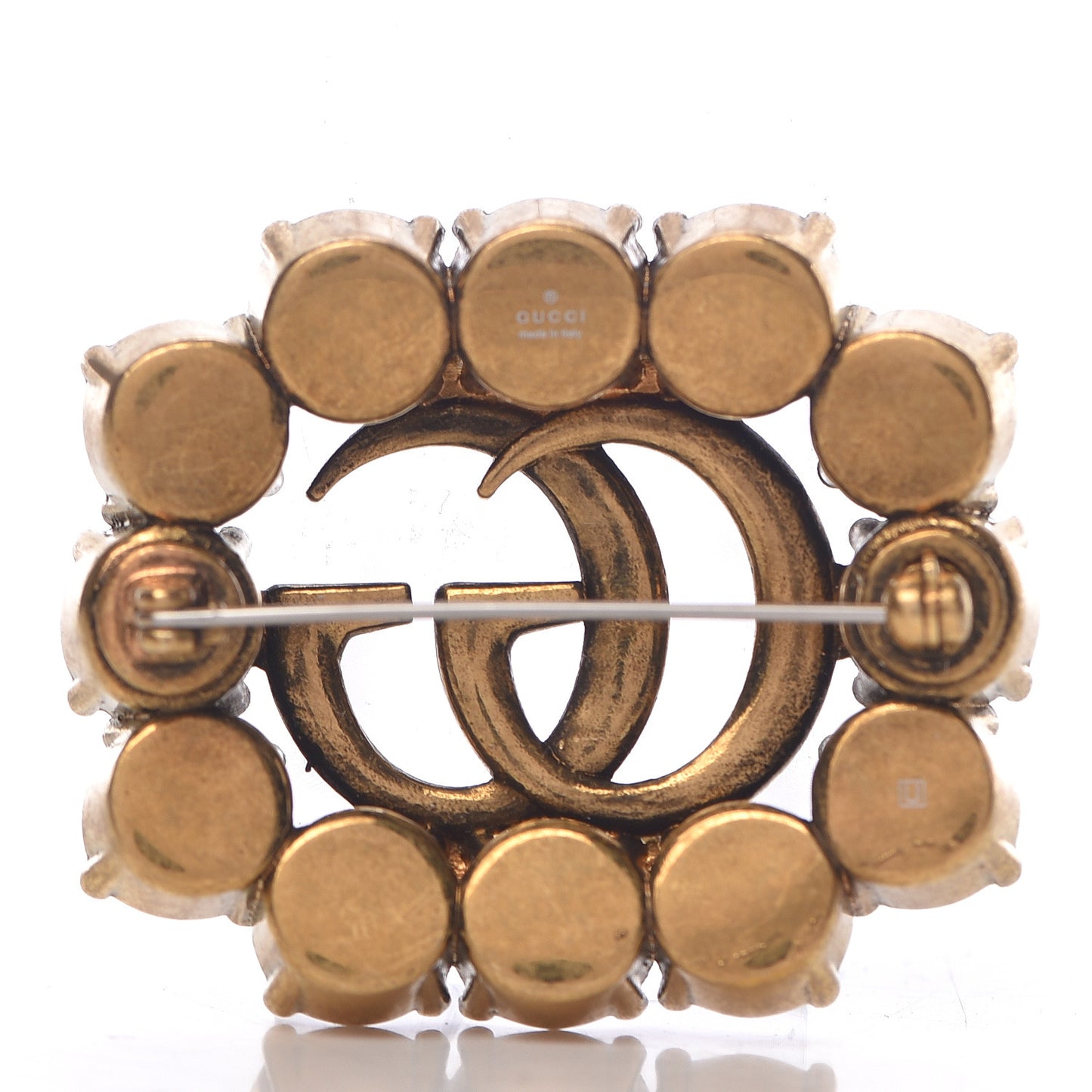 Metal Crystal Double G Brooch Aged Gold