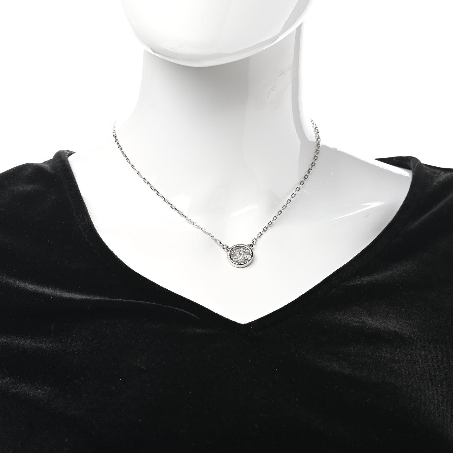 Chanel Crystal CC Chain Short Necklace Silver 3 of 6