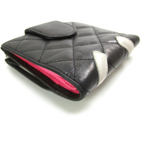 Calfskin Quilted Cambon Bi-Fold Wallet Black White