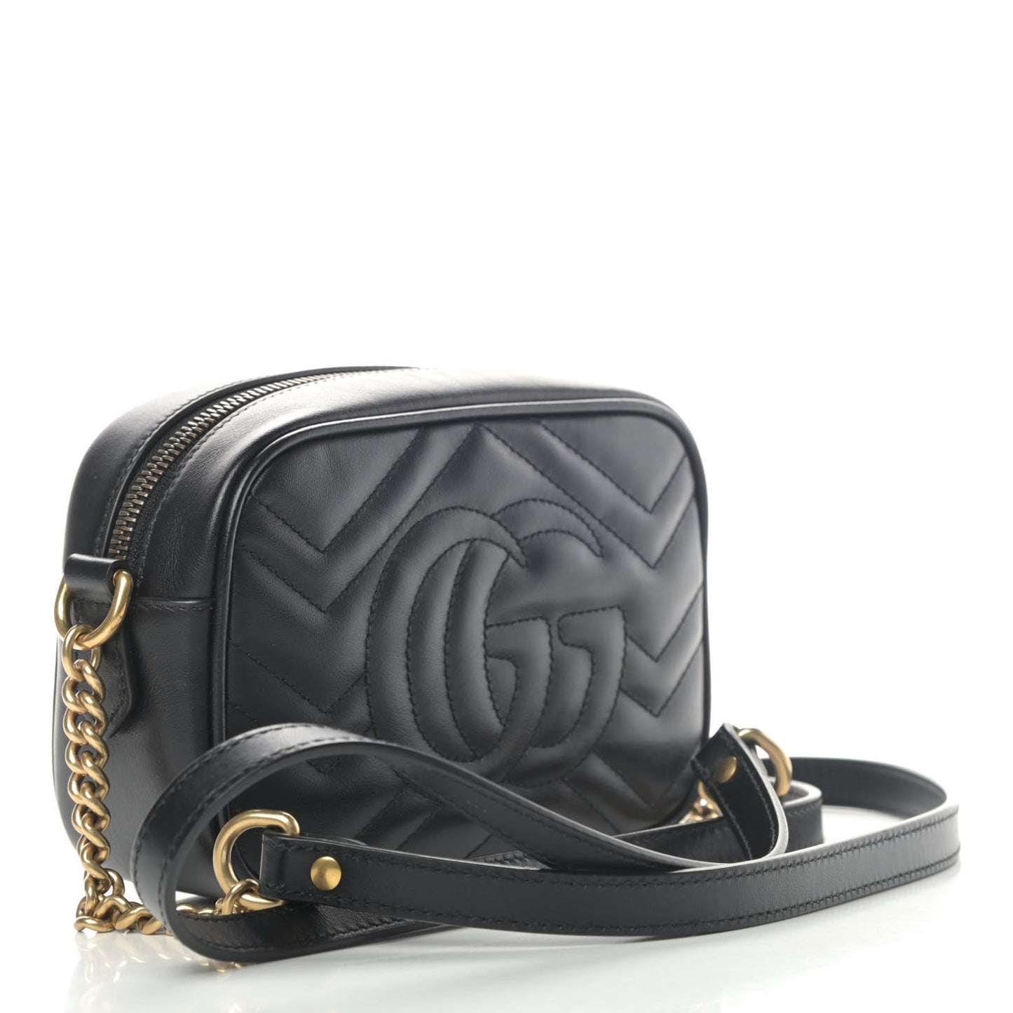 Calfskin Matelasse Mini GG Marmont Chain Shoulder Bag Black