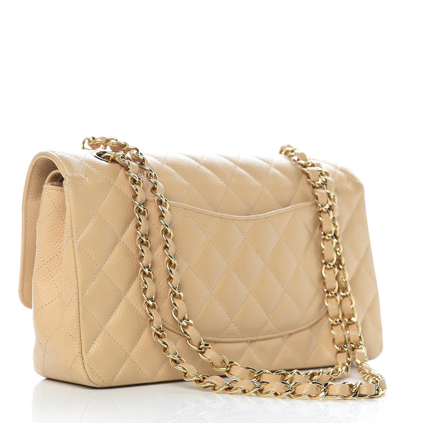 Caviar Quilted Medium Double Flap Beige