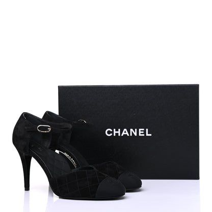 Chanel Suede Grosgrain Cap Toe CC Ankle Strap Pumps 39 Black 9 of 9