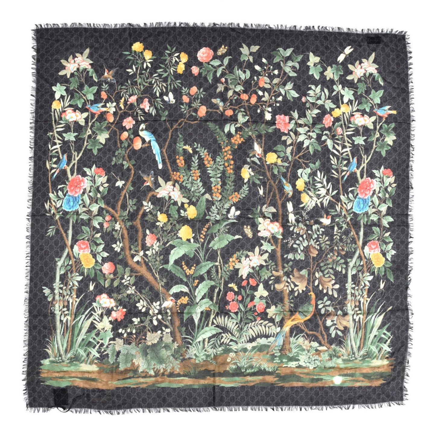 Modal Silk GG Monogram GG Tian Square Shawl Black Medium Grey